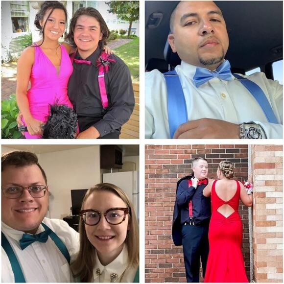 HISDERN Bow Tie and Suspenders for Men Suspender and Bowtie Handkerchief Set - Picture 13 of 14